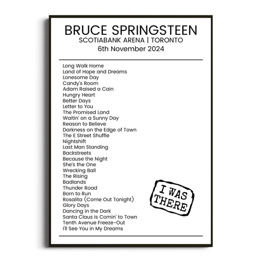 Bruce Springsteen Toronto 06 November 2024 Setlist Poster