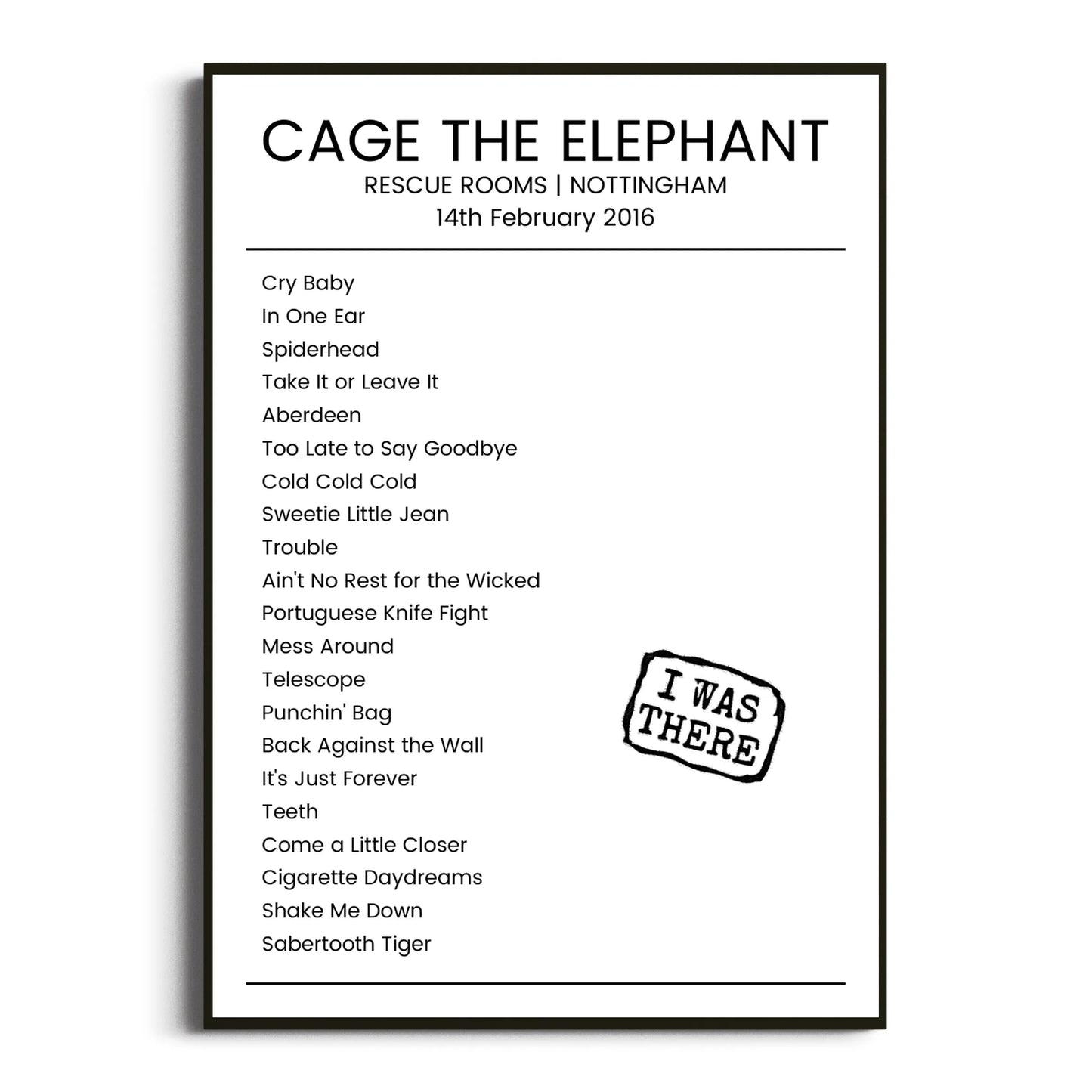 Cage the Elephant Nottingham 14 February 2016 Setlist Poster