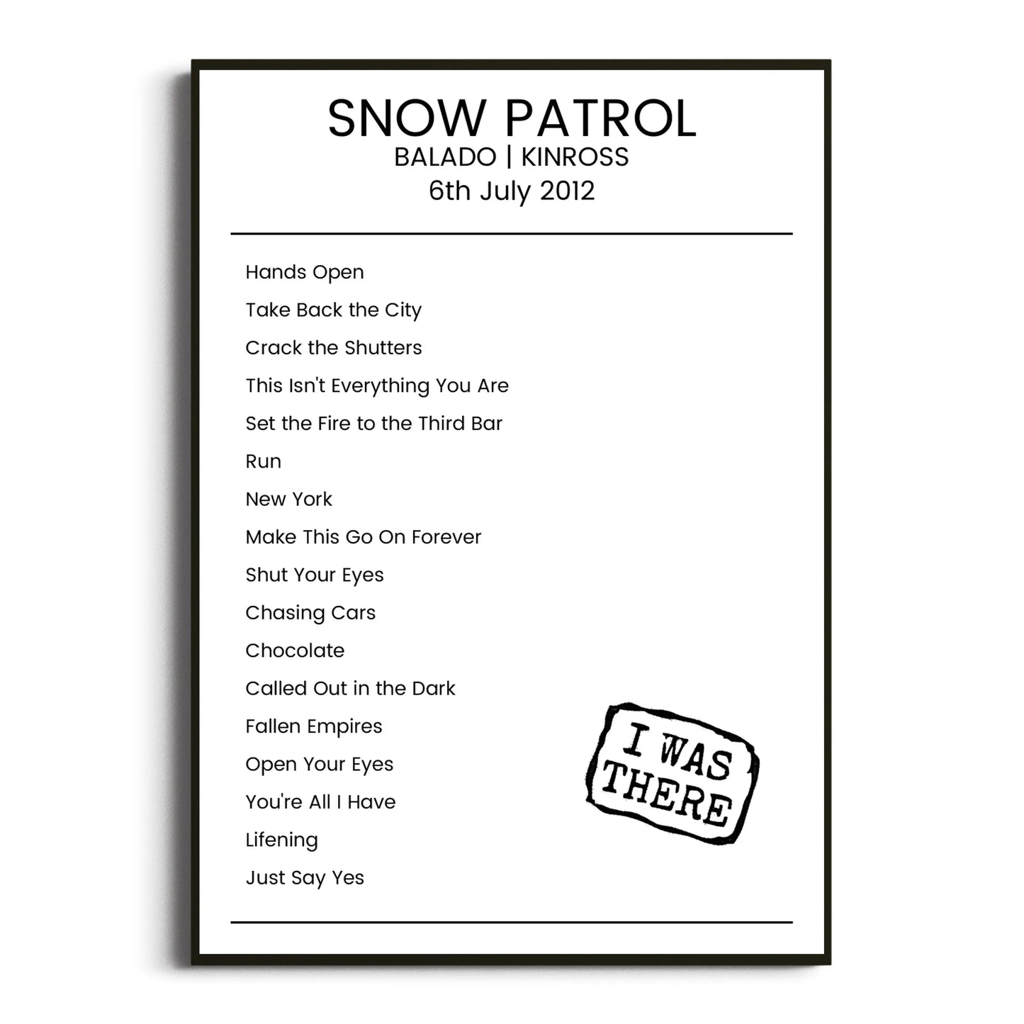 Snow Patrol Kinross 06 July 2012 Setlist Poster