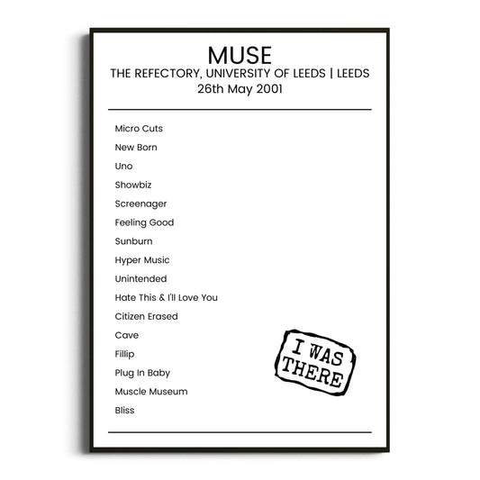 Muse Leeds 26 May 2001 Setlist Poster