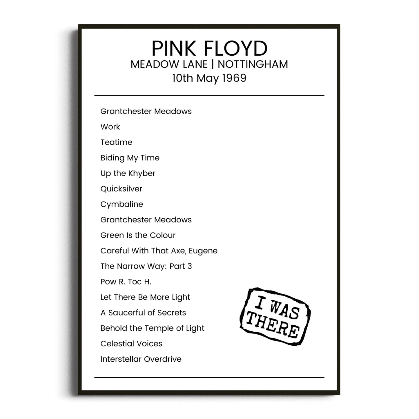 Pink Floyd Nottingham 10 May 1969 Setlist Poster