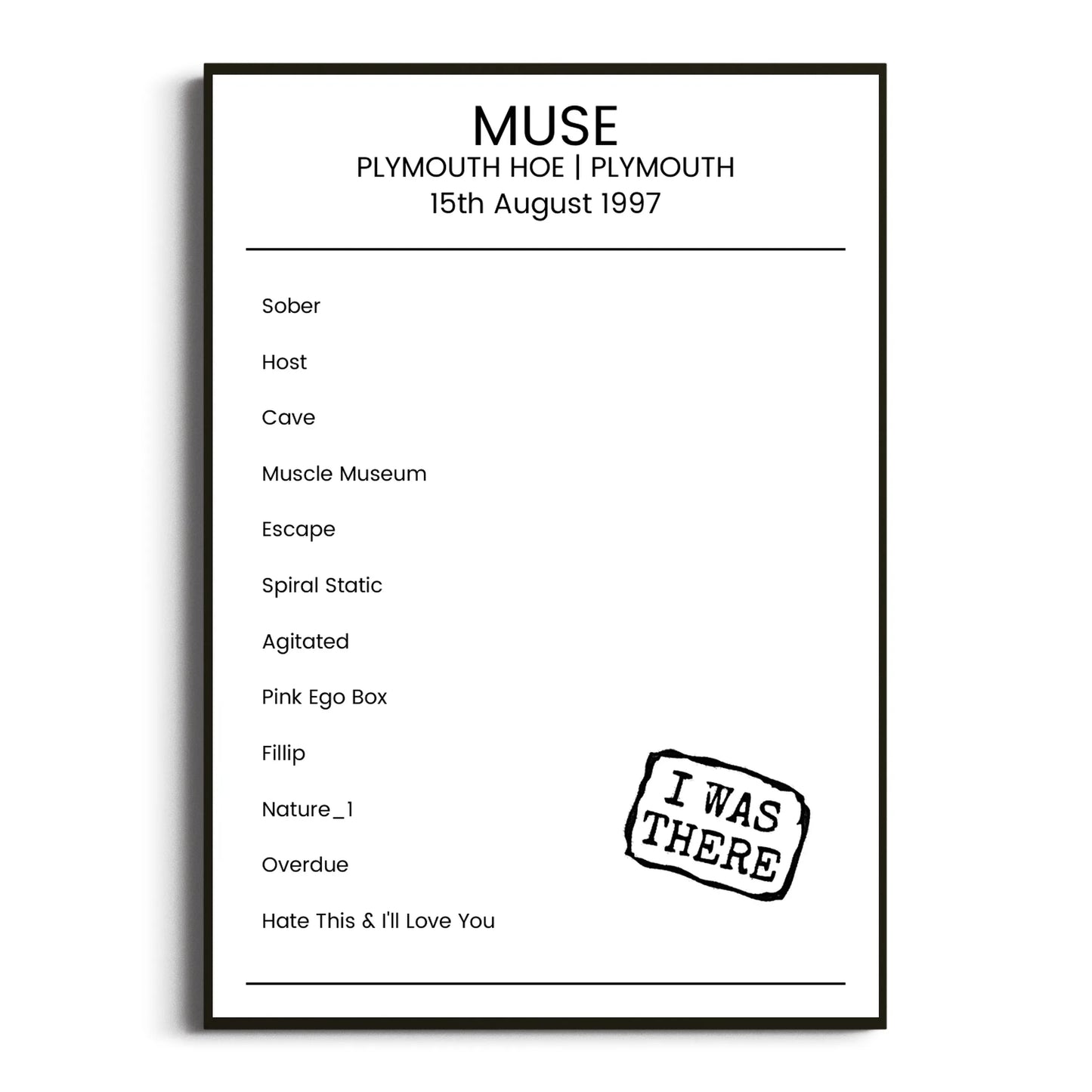 Muse Plymouth 15 August 1997 Setlist Poster