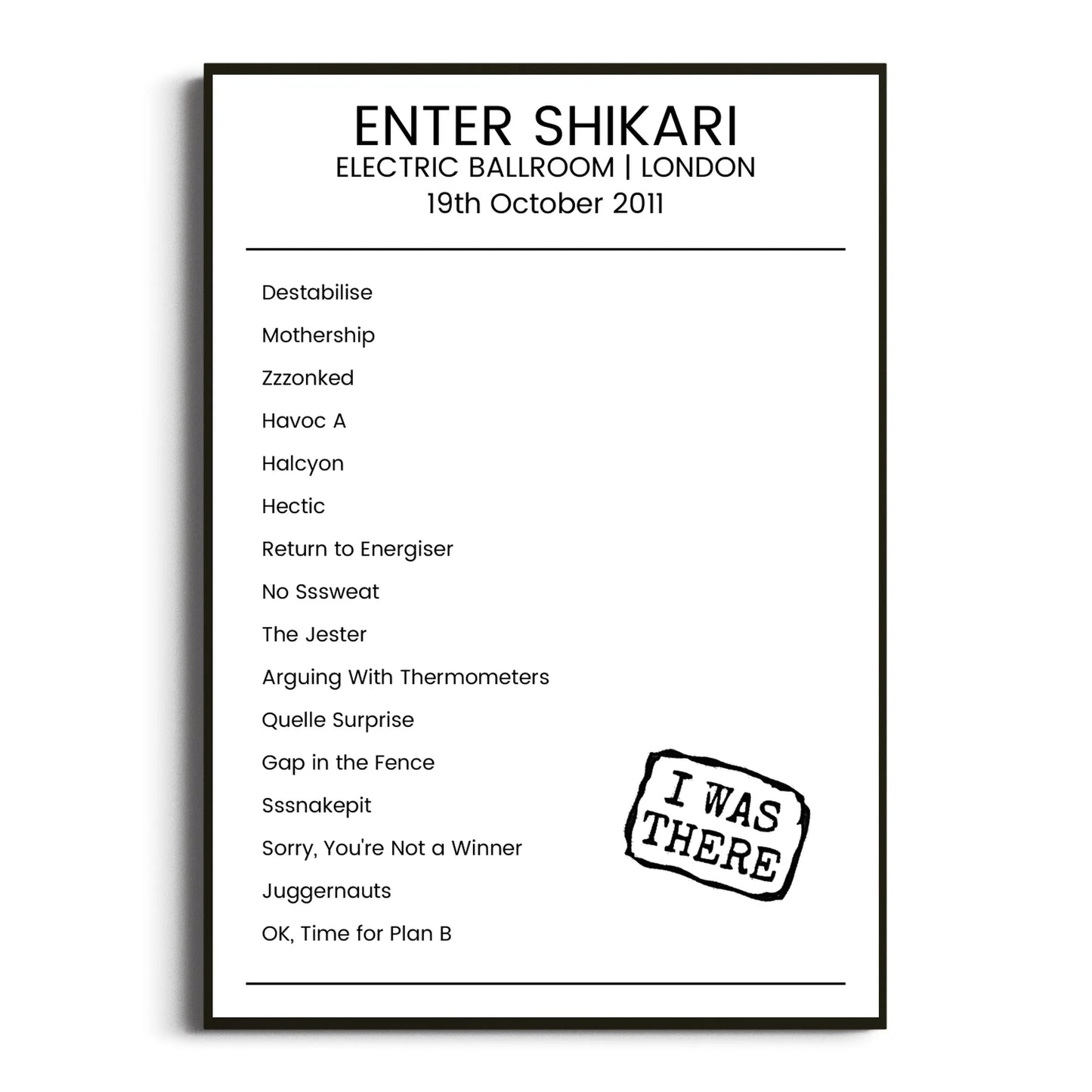 Enter Shikari London 19 October 2011 Setlist Poster