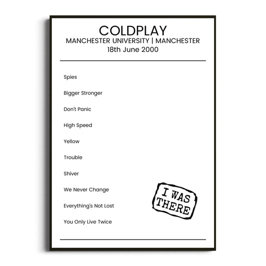 Coldplay Manchester 18 June 2000 Setlist Poster