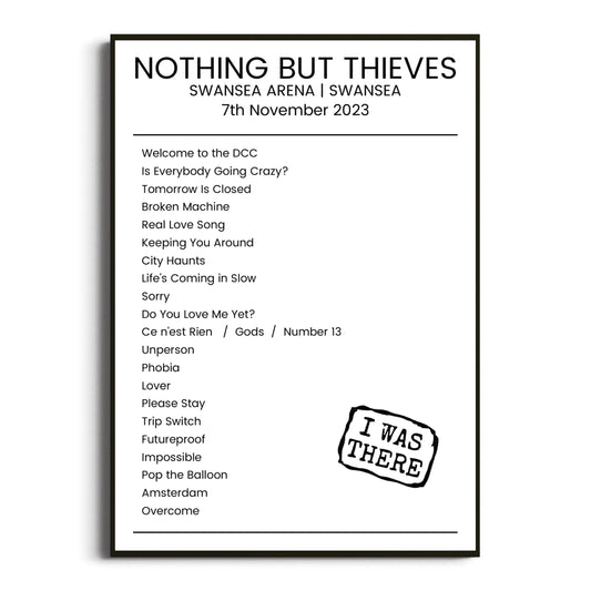 Nothing But Thieves Swansea 07 November 2023 Setlist Poster