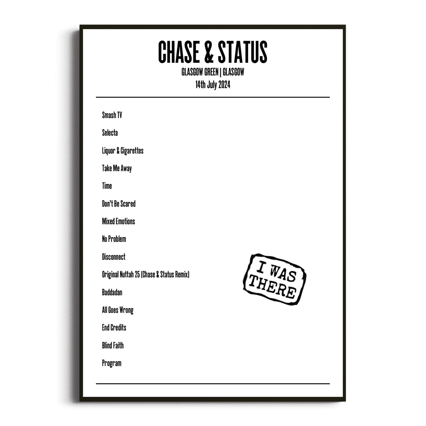 Chase & Status Glasgow 14 July 2024 Setlist Poster