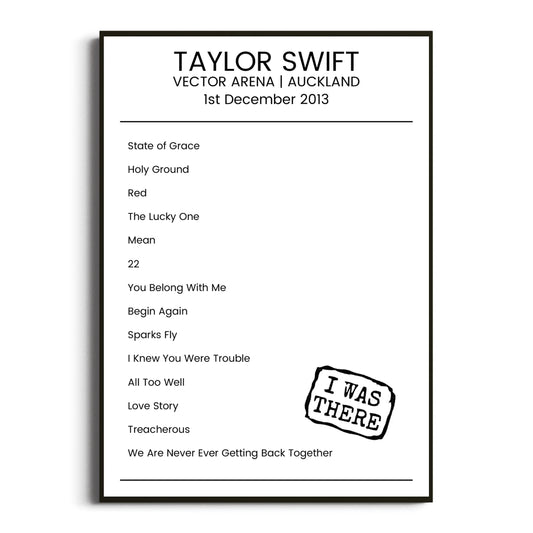 Taylor Swift Auckland 01 December 2013 Setlist Poster