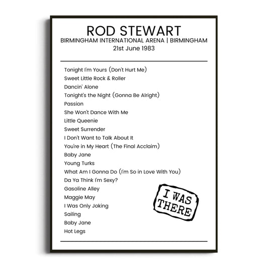 Rod Stewart Birmingham 21 June 1983 Setlist Poster