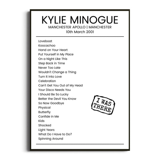 Kylie Minogue Manchester 10 March 2001 Setlist Poster