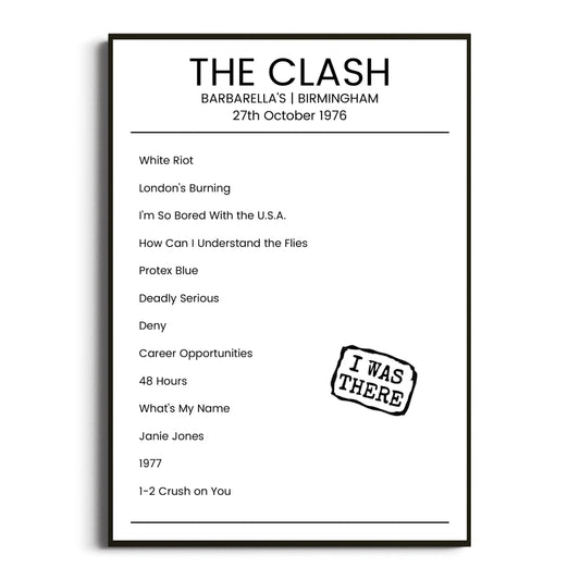 The Clash Birmingham 27 October 1976 Setlist Poster