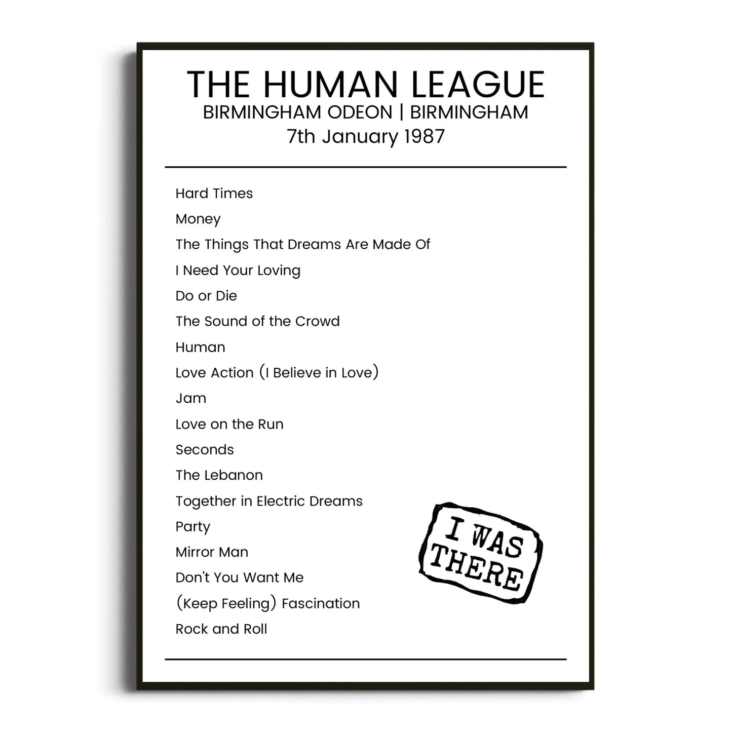 The Human League Birmingham 07 January 1987 Setlist Poster