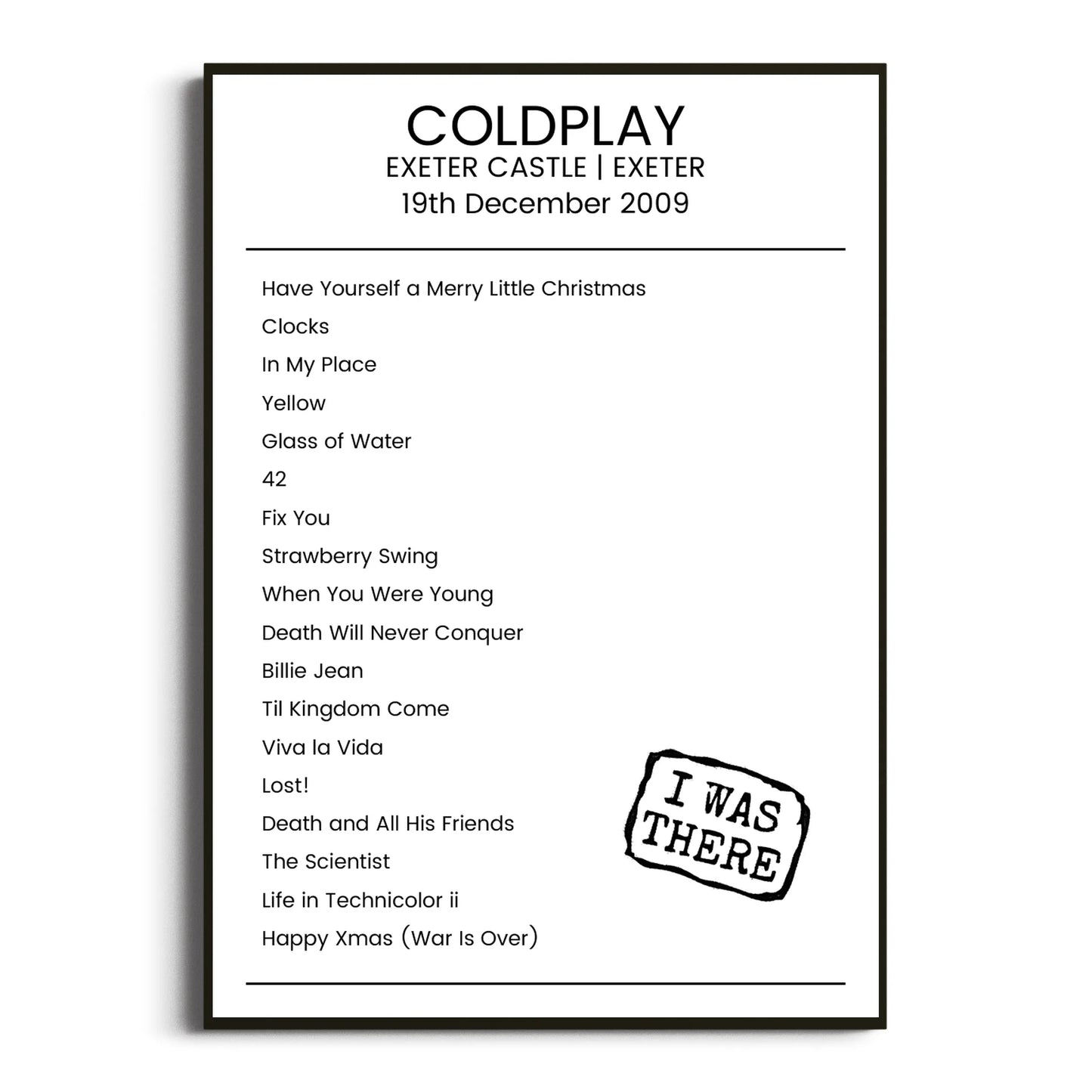 Coldplay Exeter 19 December 2009 Setlist Poster