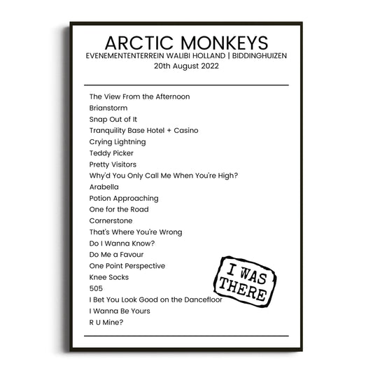 Arctic Monkeys Biddinghuizen 20 August 2022 Setlist Poster