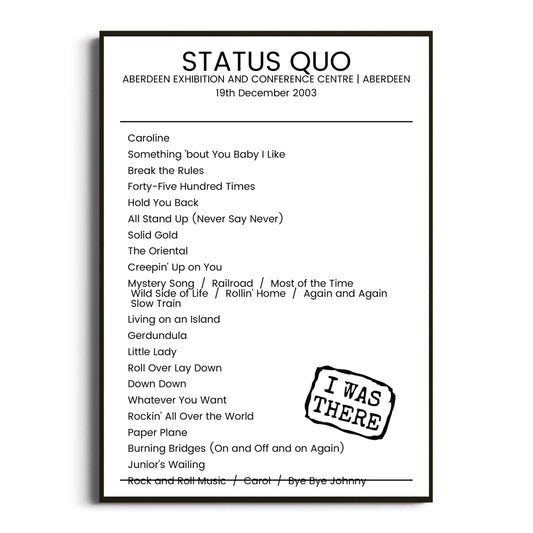 Status Quo Aberdeen 19 December 2003 Setlist Poster