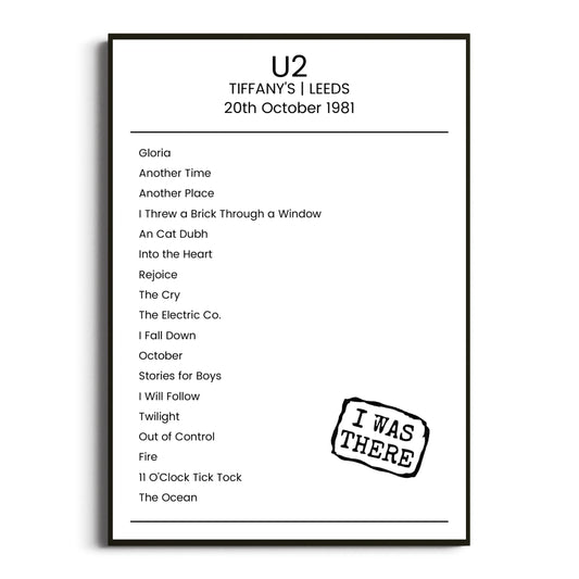 U2 Leeds 20 October 1981 Setlist Poster