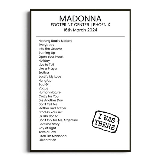 Madonna Phoenix 16 March 2024 Setlist Poster