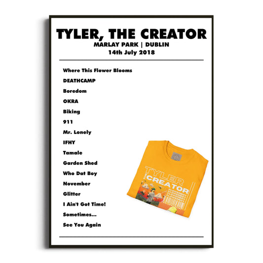 Tyler, The Creator Dublin 14 July 2018 Setlist Poster