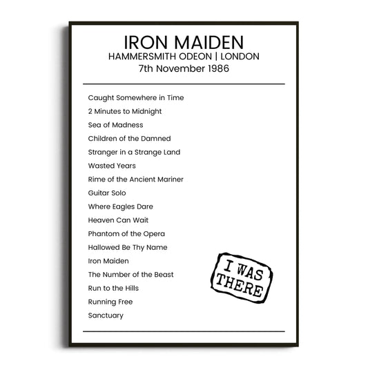 Iron Maiden London 07 November 1986 Setlist Poster