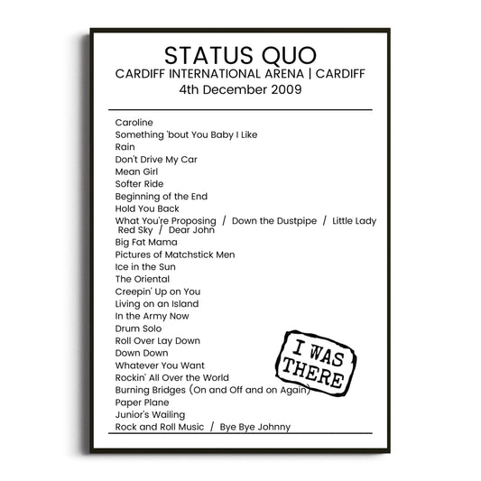 Status Quo Cardiff 04 December 2009 Setlist Poster