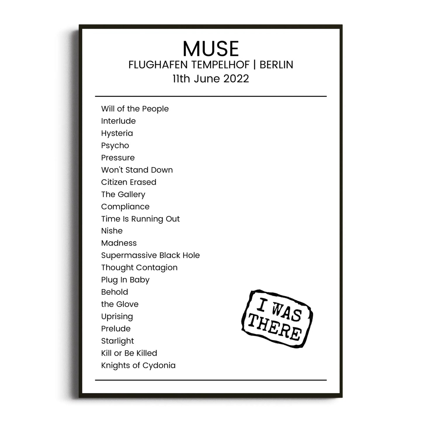 Muse Berlin 11 June 2022 Setlist Poster