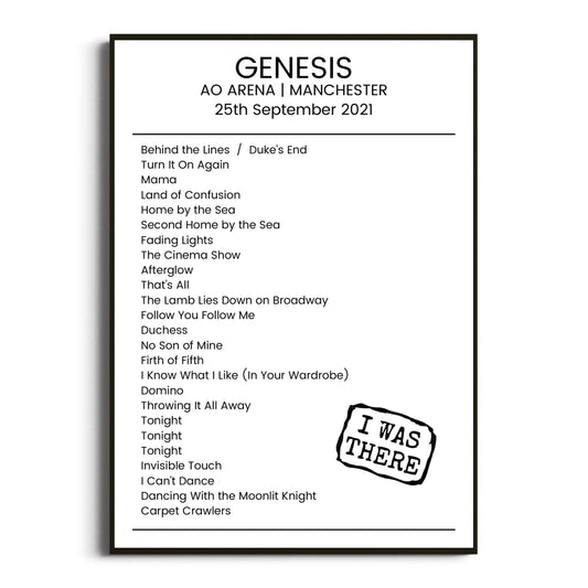 Genesis Manchester 25 September 2021 Setlist Poster