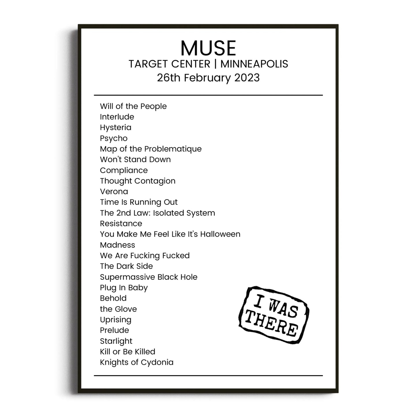 Muse Minneapolis 26 February 2023 Setlist Poster