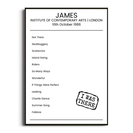 James London 10 October 1986 Setlist Poster