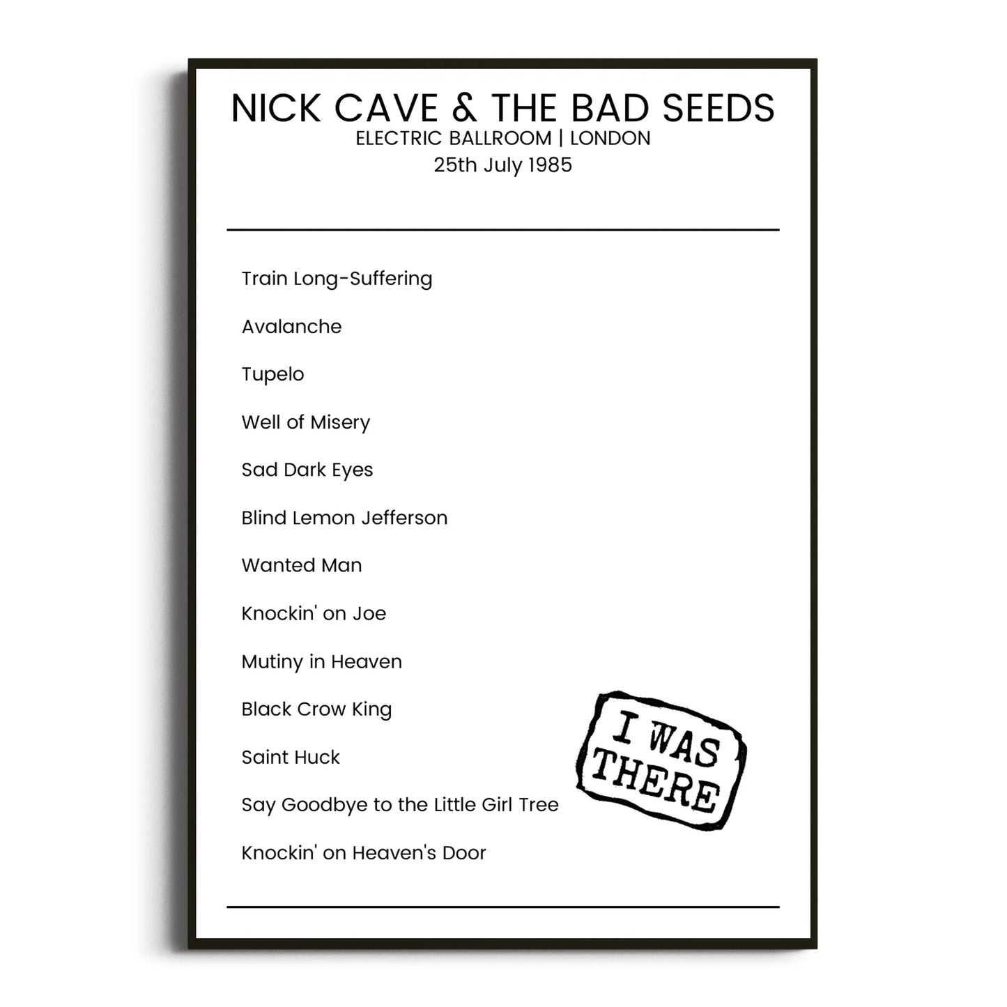 Nick Cave & the Bad Seeds London 25 July 1985 Setlist Poster