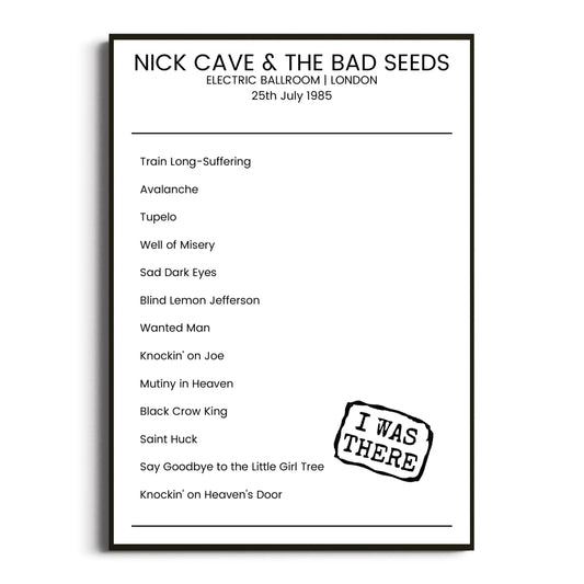 Nick Cave & the Bad Seeds London 25 July 1985 Setlist Poster