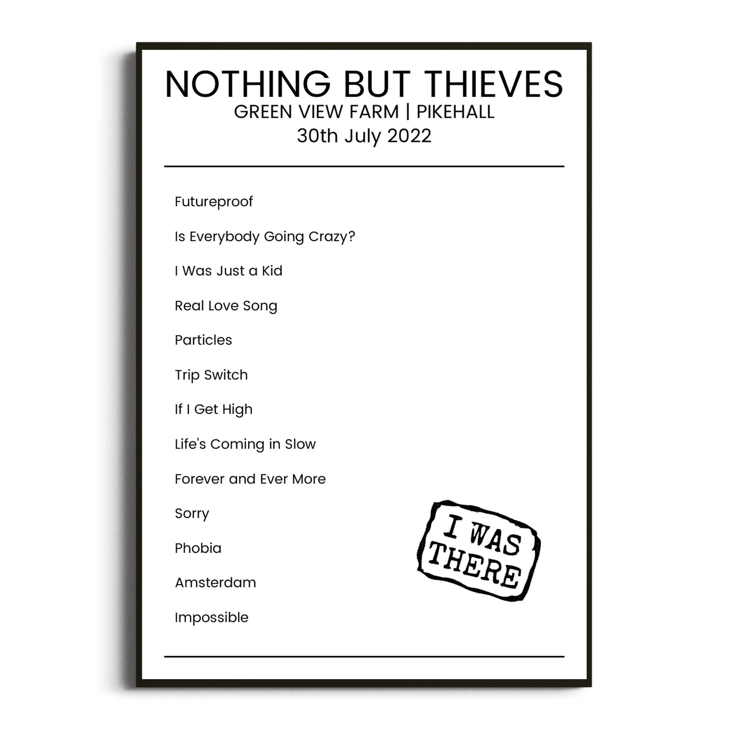 Nothing But Thieves Pikehall 30 July 2022 Setlist Poster