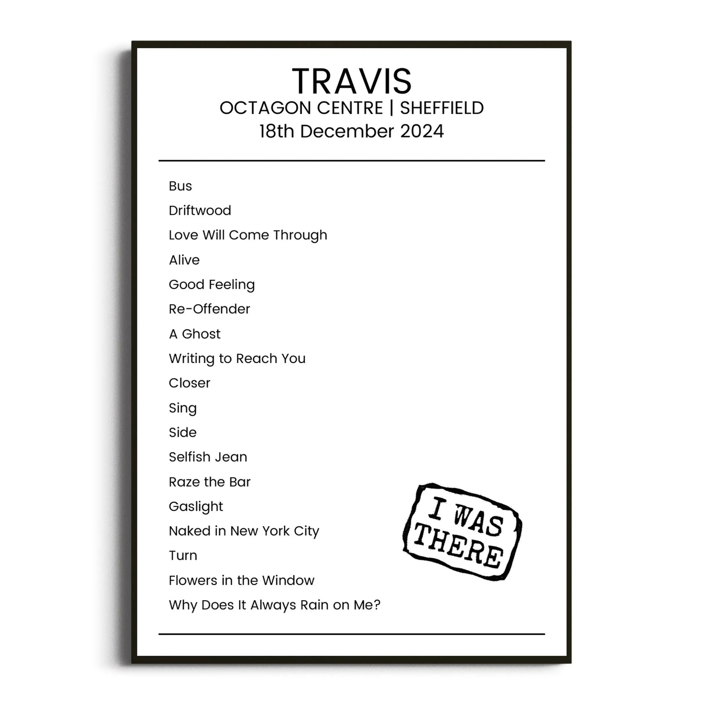 Travis Sheffield 18 December 2024 Setlist Poster