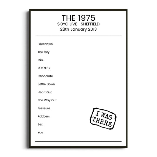 The 1975 Sheffield 28 January 2013 Setlist Poster