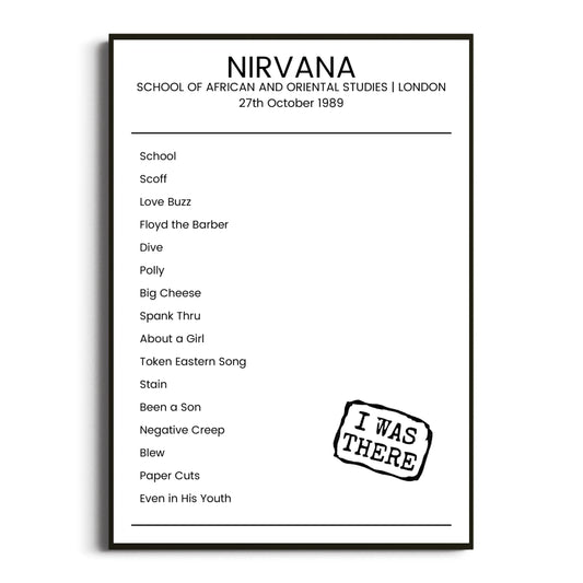 Nirvana London 27 October 1989 Setlist Poster