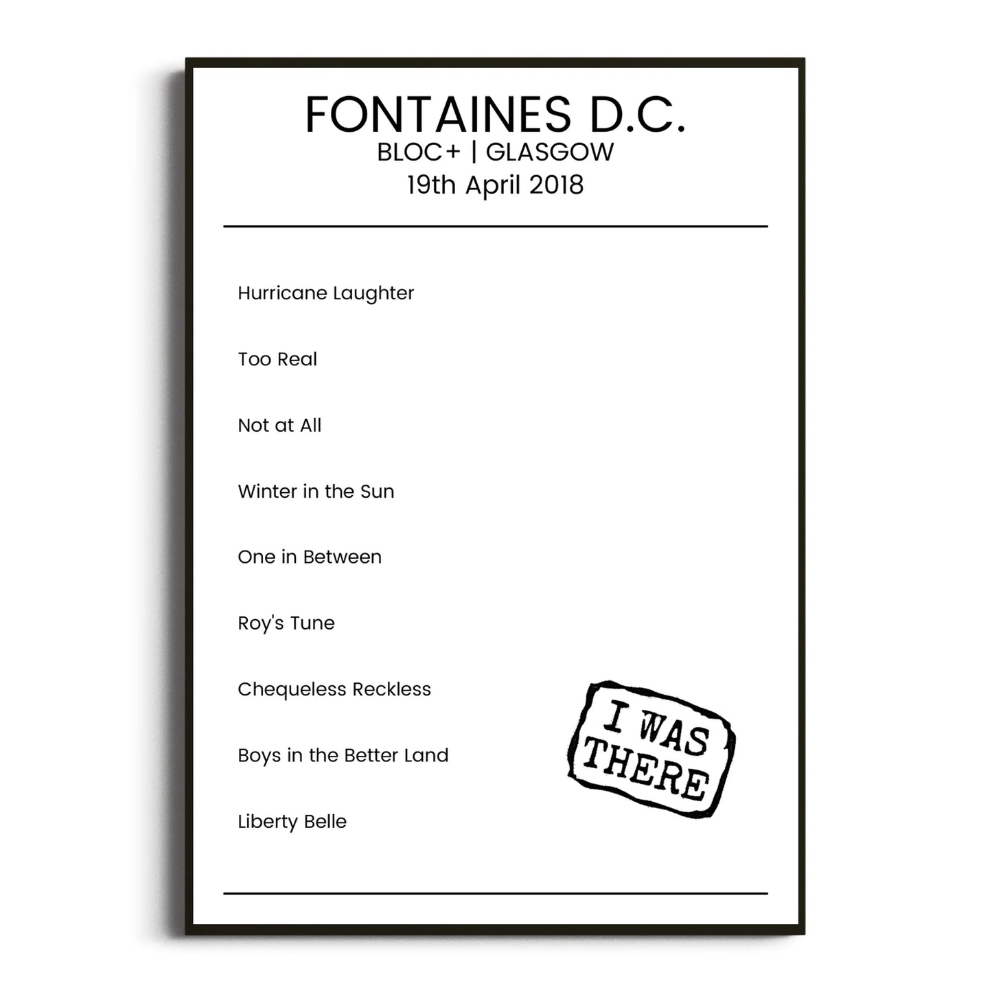 Fontaines D.C. Glasgow 19 April 2018 Setlist Poster