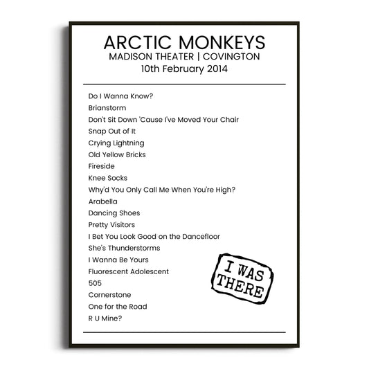 Arctic Monkeys Covington 10 February 2014 Setlist Poster