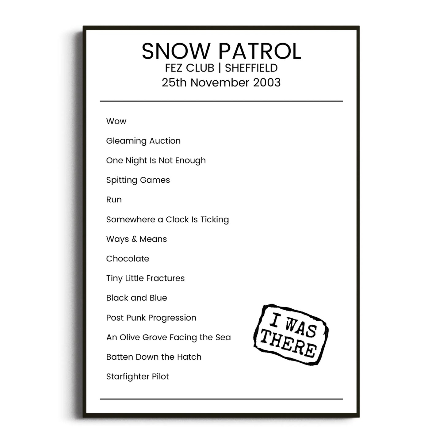 Snow Patrol Sheffield 25 November 2003 Setlist Poster