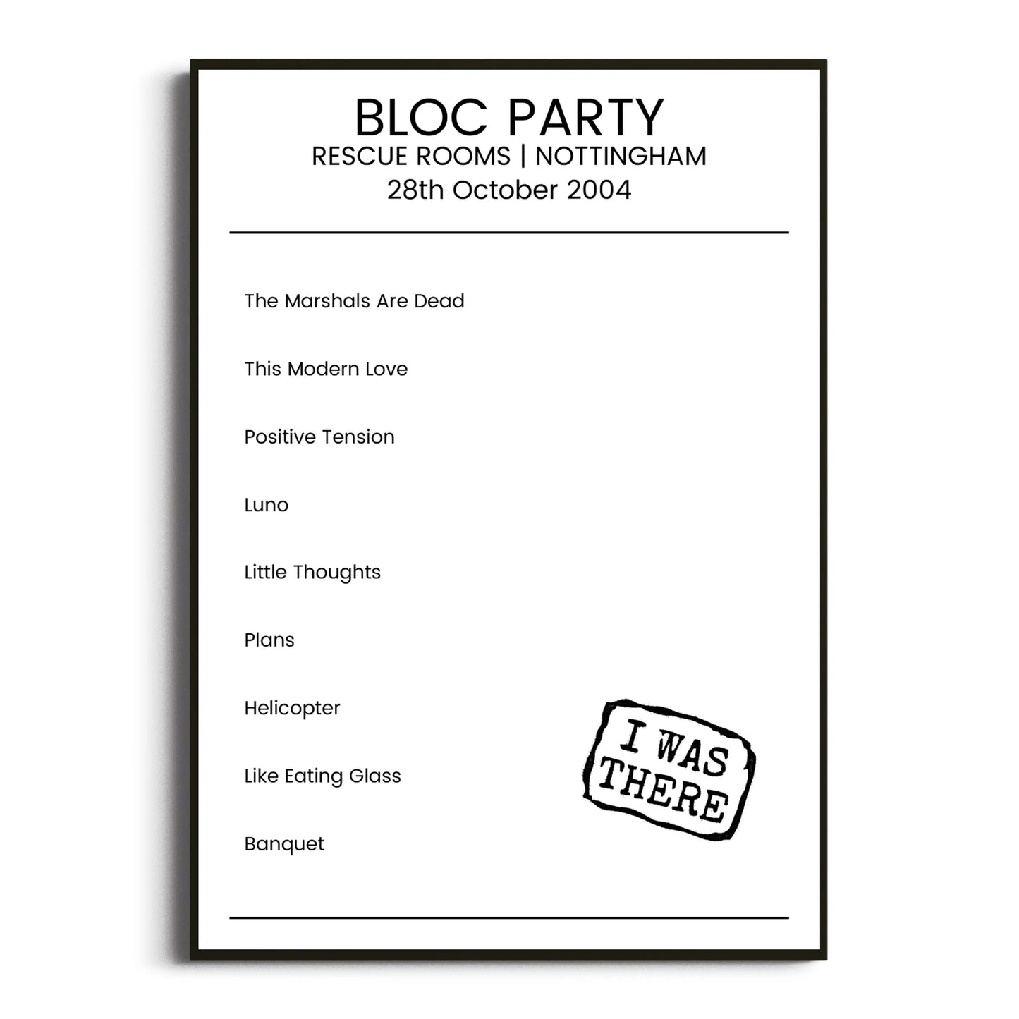 Bloc Party Nottingham 28 October 2004 Setlist Poster