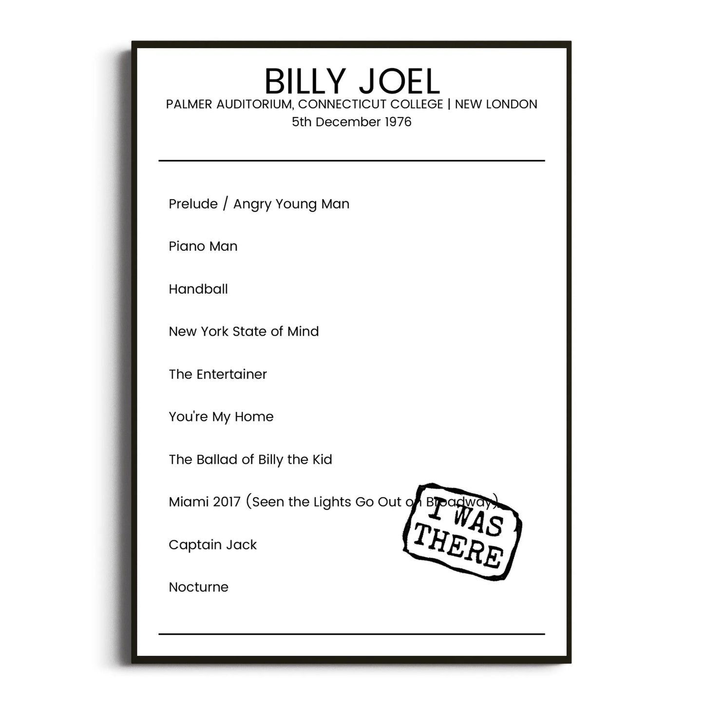 Billy Joel New London 05 December 1976 Setlist Poster