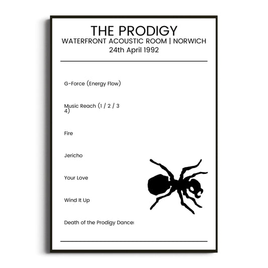 The Prodigy Norwich 24 April 1992 Setlist Poster