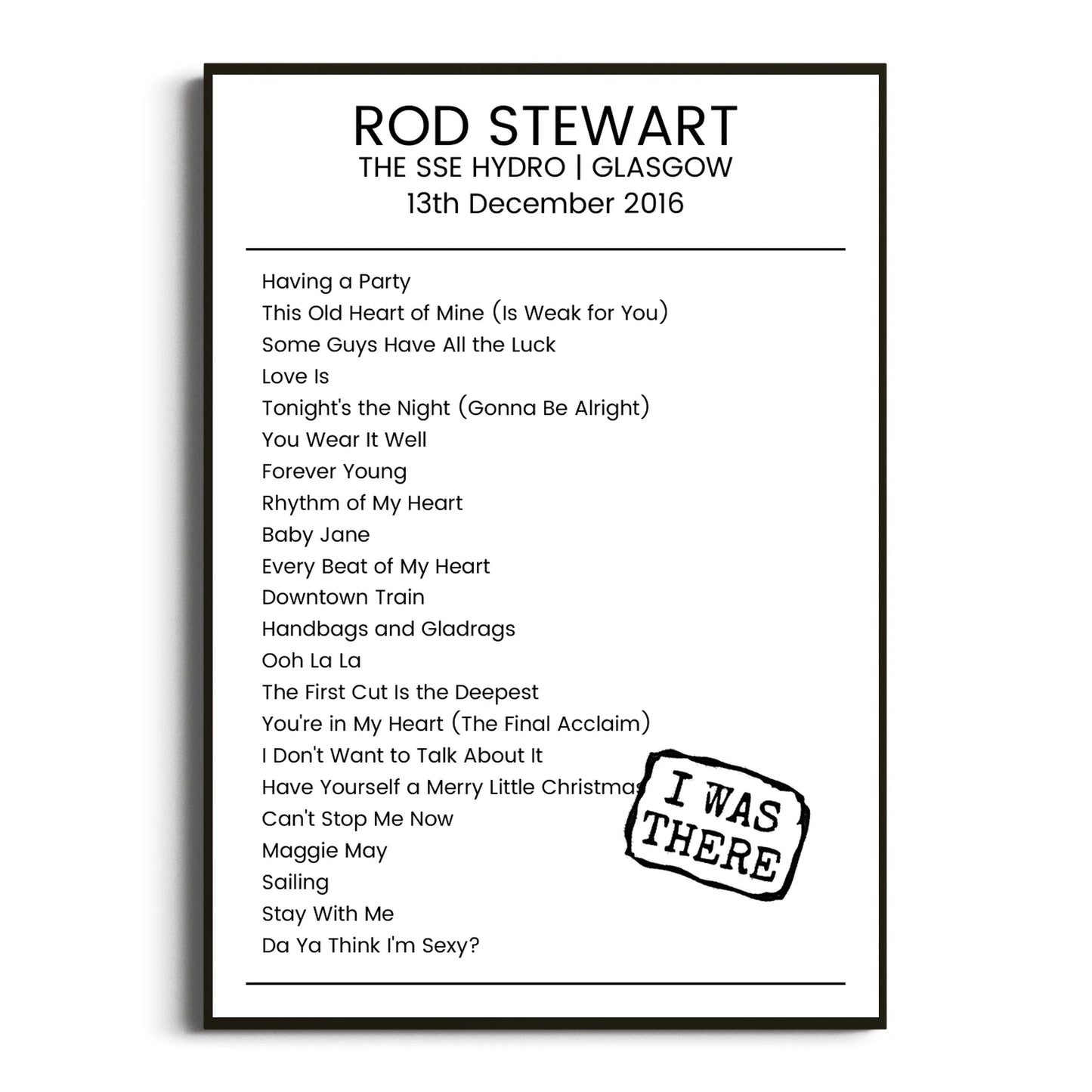 Rod Stewart Glasgow 13 December 2016 Setlist Poster