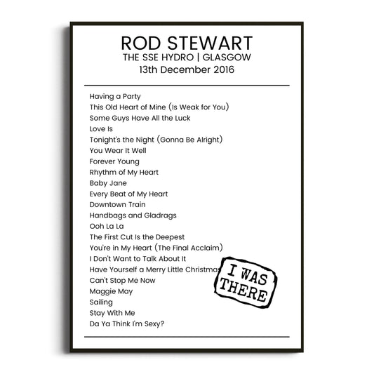 Rod Stewart Glasgow 13 December 2016 Setlist Poster