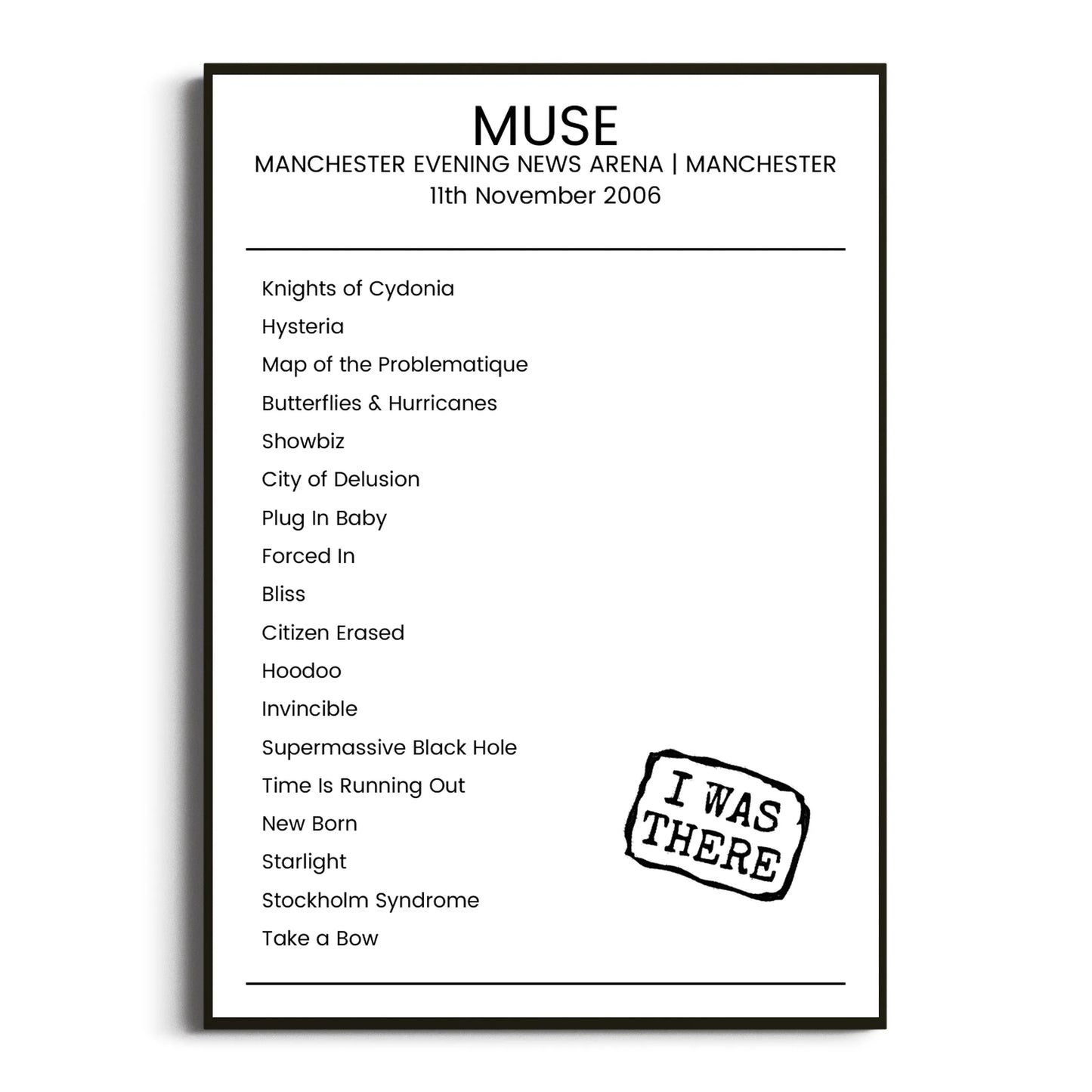 Muse Manchester 11 November 2006 Setlist Poster