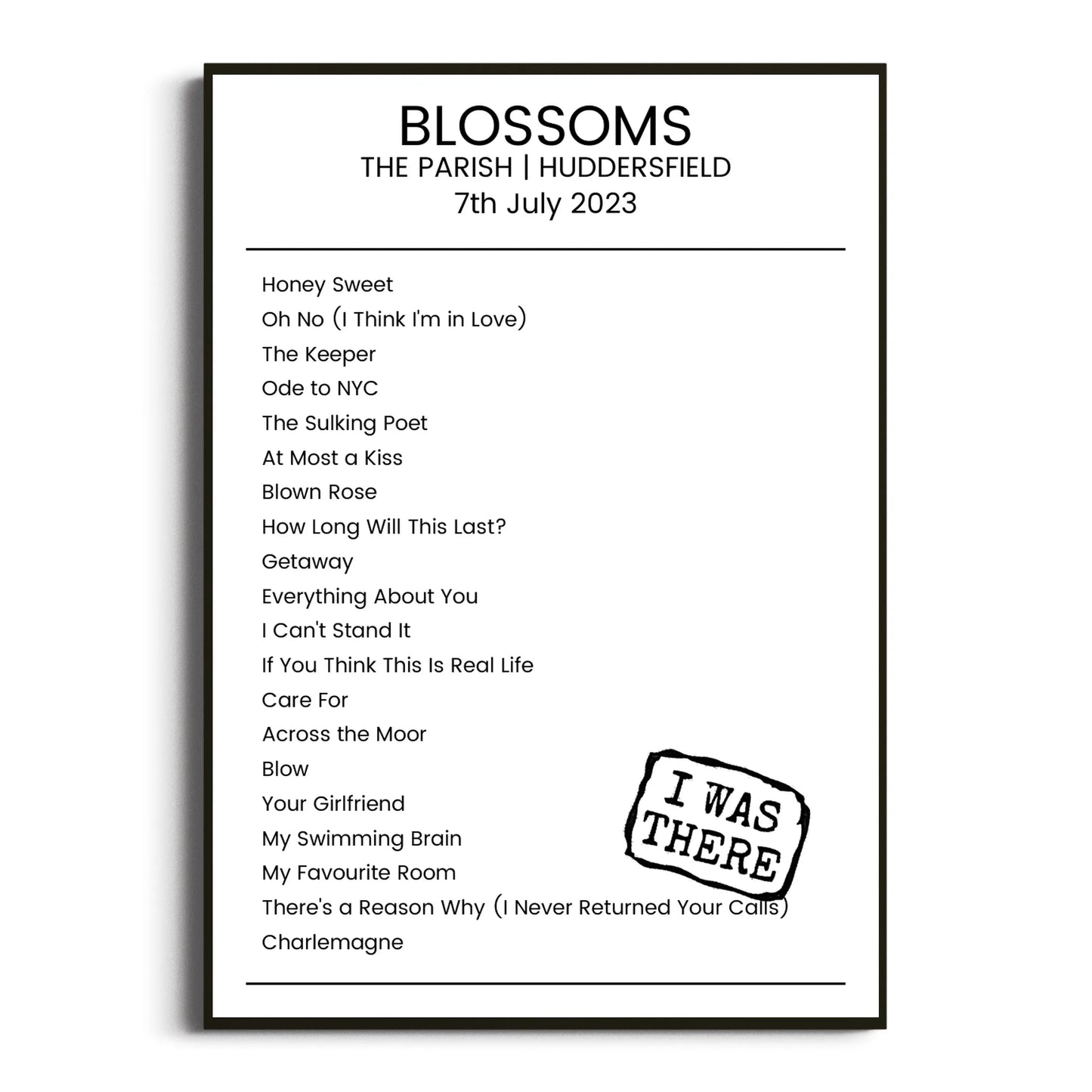 Blossoms Huddersfield 07 July 2023 Setlist Poster