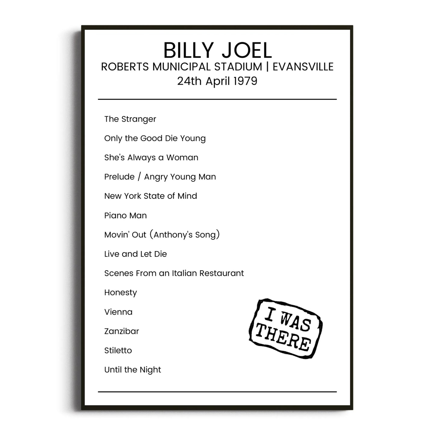 Billy Joel Evansville 24 April 1979 Setlist Poster