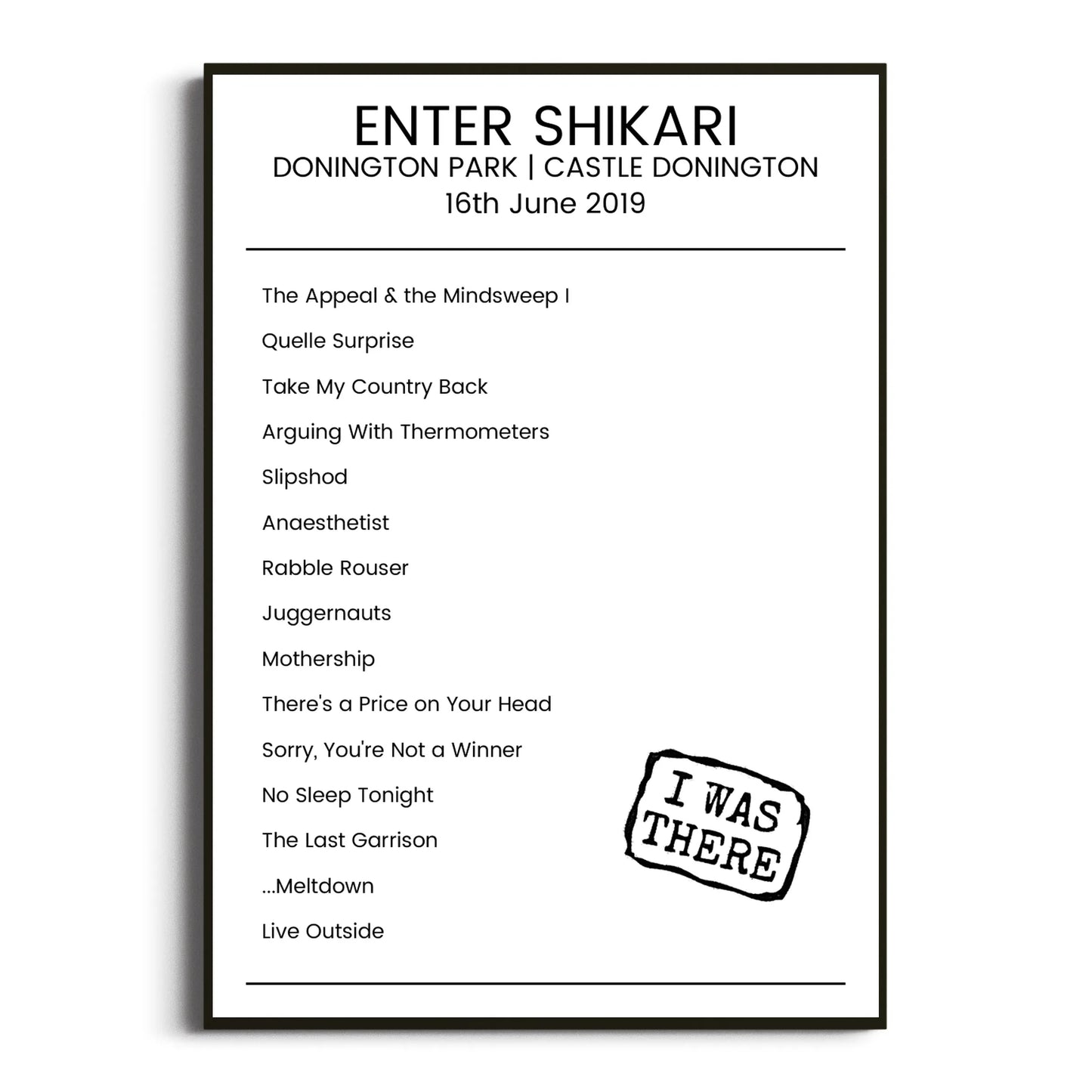 Enter Shikari Castle Donington 16 June 2019 Setlist Poster