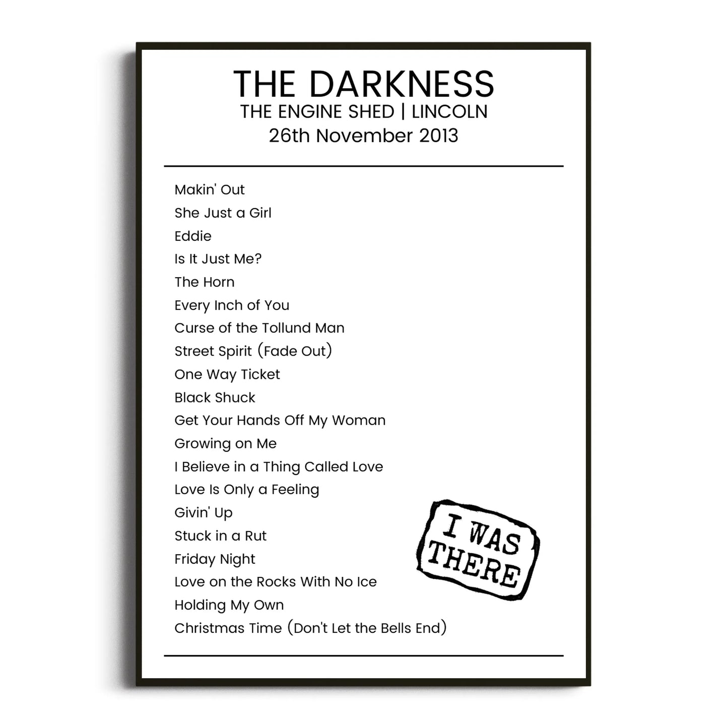 The Darkness Lincoln 26 November 2013 Setlist Poster