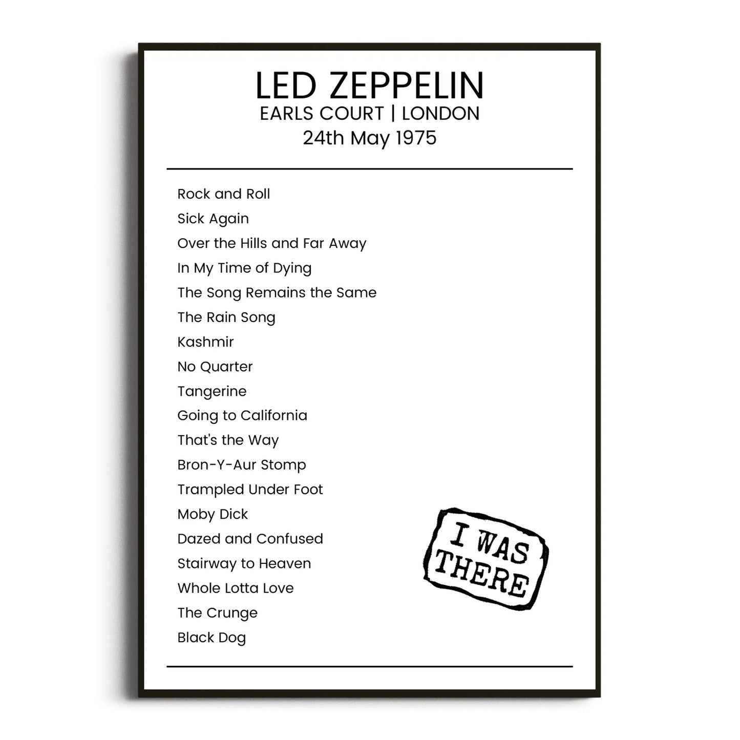 Led Zeppelin London 24 May 1975 Setlist Poster