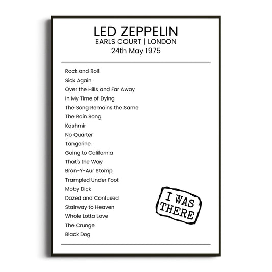 Led Zeppelin London 24 May 1975 Setlist Poster