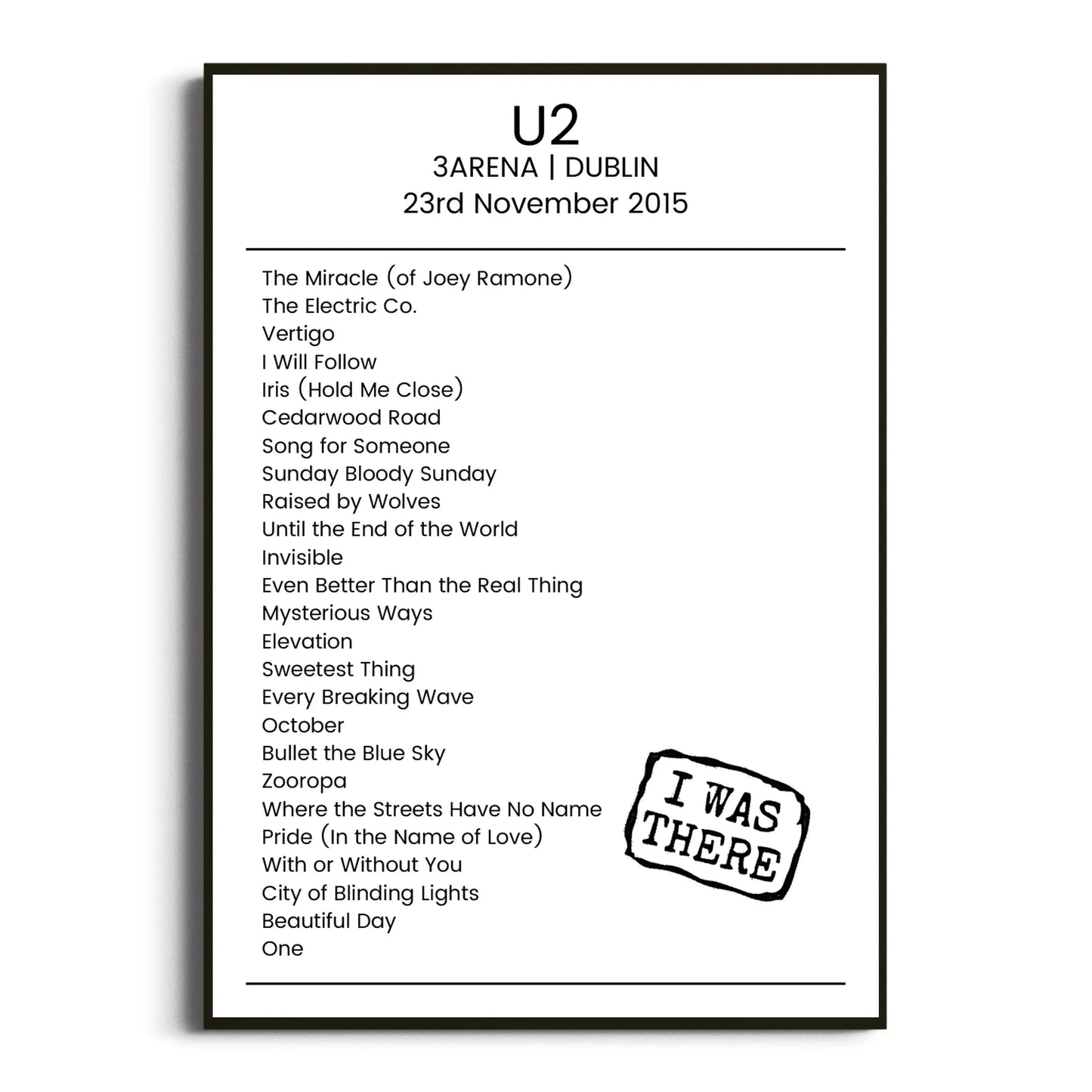 U2 Dublin 23 November 2015 Setlist Poster