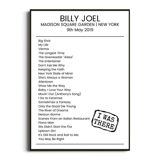 Billy Joel New York 09 May 2019 Setlist Poster